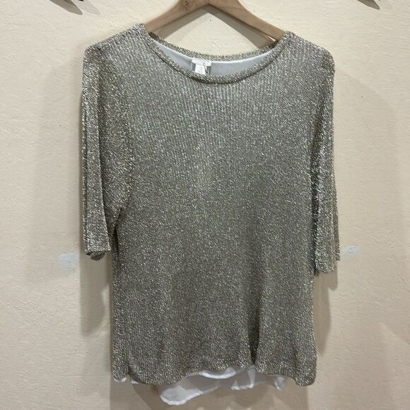 NEW!  Chico's Ainsley Metallic Gold Pullover Sweater - Size 3 / XL - $99 - Picture 8 of 15
